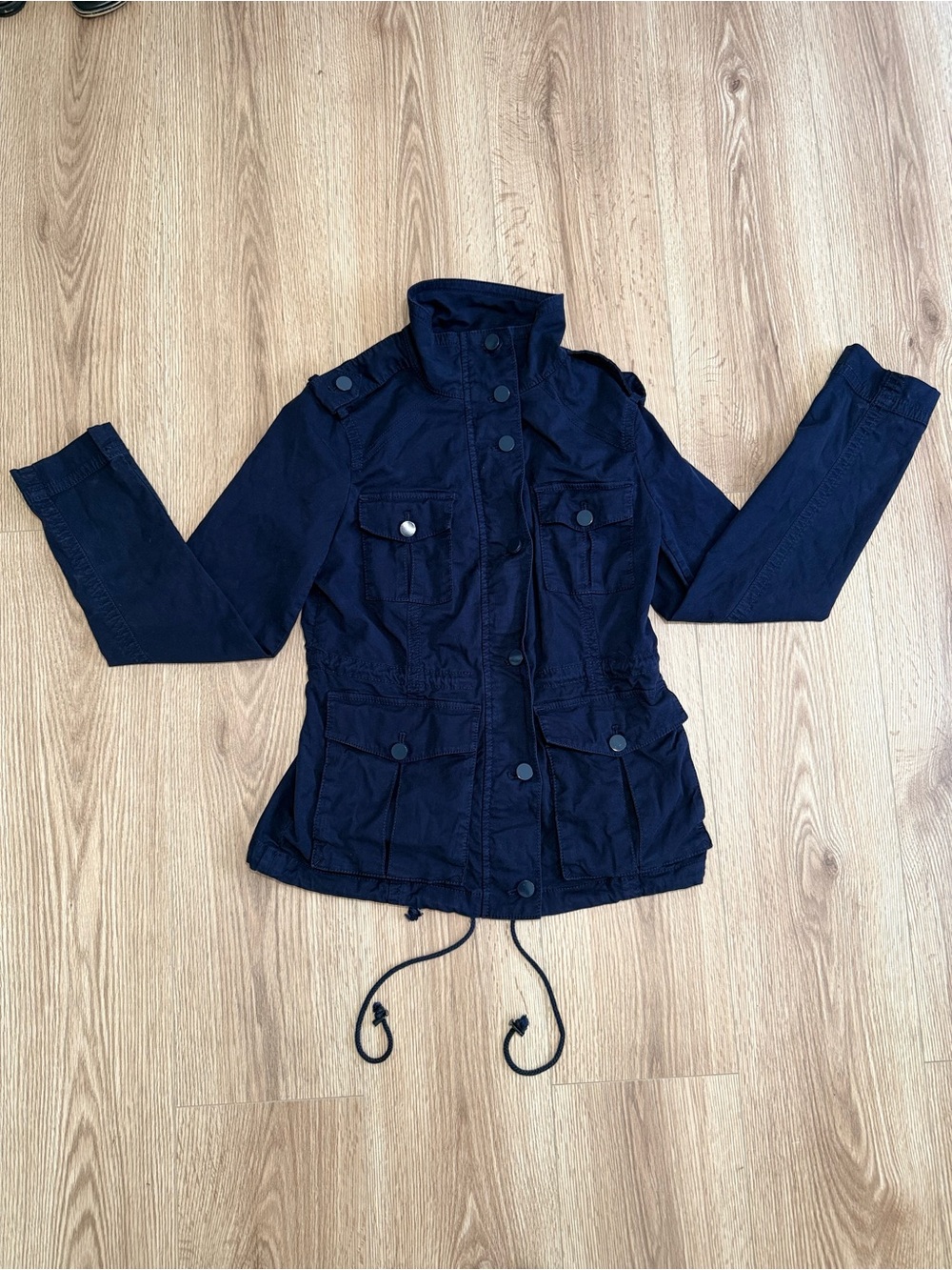 Tory Burch Dark Navy Cotton Utility Jacket with Drawstring Waist